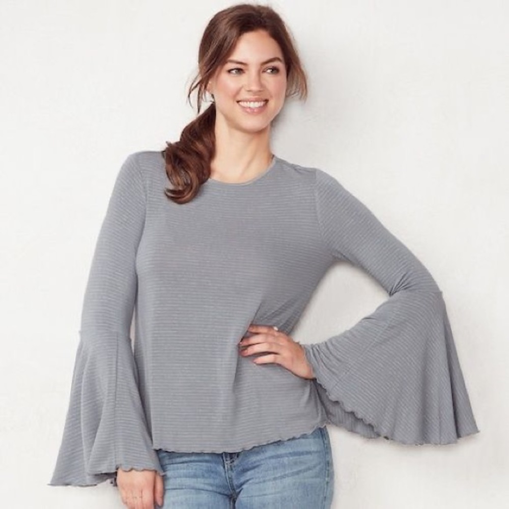 LC Lauren Conrad Weekend Flare Sleeve Top Gray